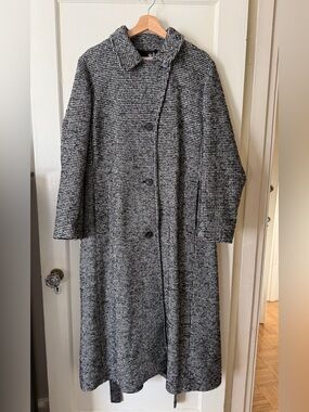 NWT Toast Wool Dogtooth Belted Coat, Black/White, Size 16 UK/12 US